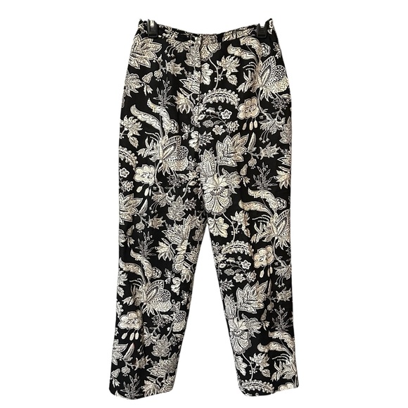 Talbots Pants 100% Linen Black White Floral Lined Tapered Art to Wear Boho Sz 6 - Picture 2 of 9